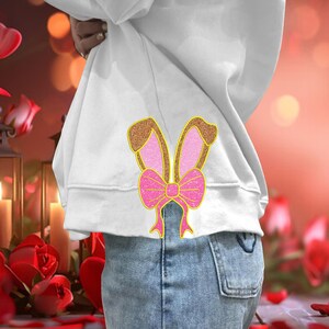 Diseño de bordado de sudadera con apliques de Feliz Pascua, diseño de bordado de lazo de Pascua en 6 tamaños, motivo de Pascua para niños con purpurina/acolchado para niños