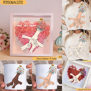 Personalized Up to 6 Kids Floral Mother&#39;s Day Holding Hand Png, Mama Flower Png, Baby Toddler Kid Nana Hand Png, Mother&#39;s Day Floral Png