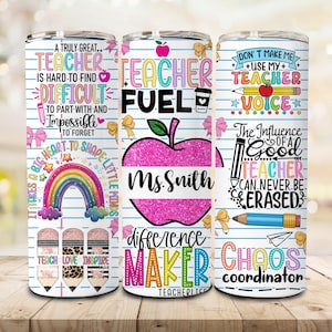 Personalized Teacher Tumbler Sublimation Design, 20 oz Skinny Tumbler Teacher Name File, Teacher Fuel, Teacher Wrap Png, Teacher Life Png