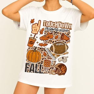 Fall Football Collage Png, Game Day Png Fall Vibes Png, Autumn Png Boho Floral Football Png Touchdown Season Png, Coquette Football Bow Png
