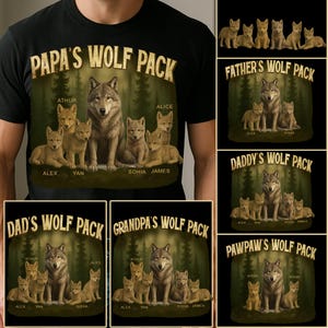 Pacote de PNG de Matilha de Lobos Personalizada do Pai, Pai Lobo Ligado como uma Matilha de Lobos PNG, PNG Personalizado para o Dia dos Pais, Nomes Personalizados para Pais e Filhos PNG