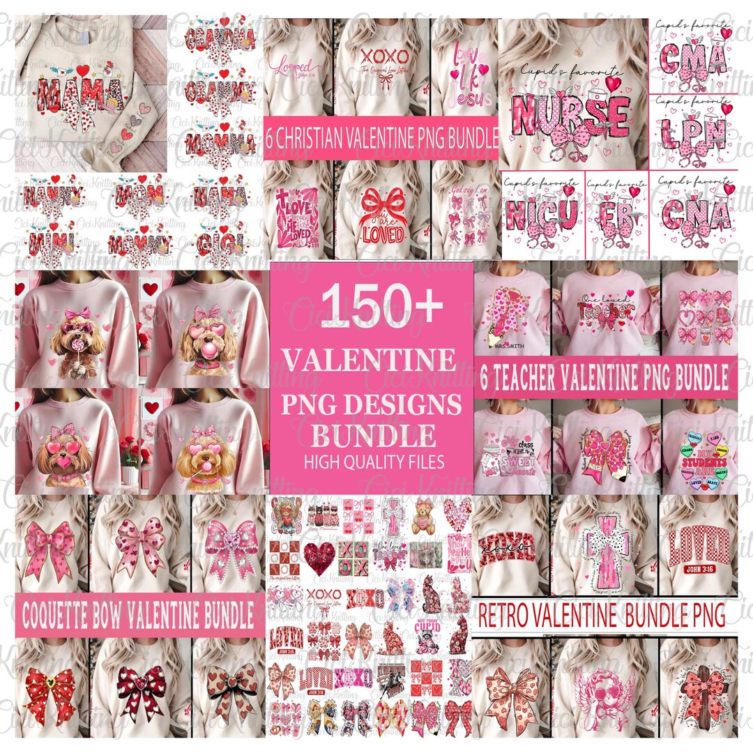 150+ Valentines Day PNG Bundle, Pink Valentine Coquette Bow Heart Png ...