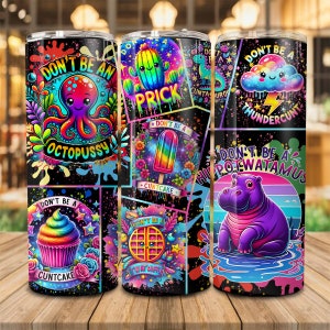 No seas un idiota, dickasaurus, cuntcake, prick, thundercunt, hipopótamo 20oz vaso wrap png, Sarcastic Png, Sublimación divertida, Humor para adultos