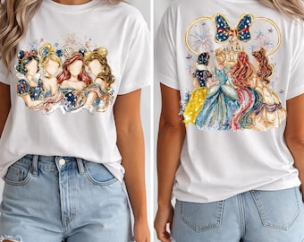 Front and Back Cartoon 4th of July Princess Png, Patriotic Magical Png, American Freedom Png, Princess Girly USA Png, Handwrite Watercolor