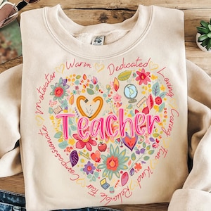 Retro Floral Teacher png, Teacher Appreciation, Teacher Png Sublimation, Teacher Shirt Design, Spring Boho Wildflowers Png, Digital Download