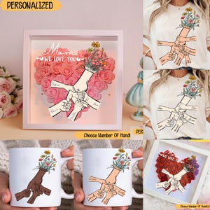Gepersonaliseerd maximaal 6 kinderen bloemen Moederdag hand in hand png, mama bloem png, baby peuter kind oma hand png, Moederdag bloemen png