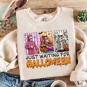 Just Waiting for Halloween Png, Summerween PNG, Skeleton Woman Summerween Png, Funny Spooky Summer Halloween PNG Design, Skeleton Summer Png