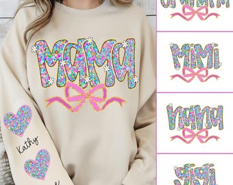 Bundle Custom I Wear My Heart On Her Sleeve Png, Preppy Mama Png, Floral Mama Happy Mother's Day Png, Preppy Nana Gigi Mimi Floral Png