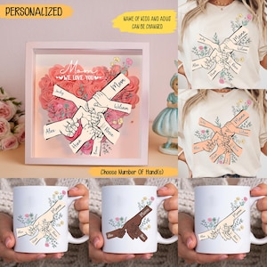 Personalized Up to 6 Kids Floral Mother&#39;s Day Holding Hand Png, Mama We Love You, Baby Toddler Kid Nana Hand Png, Mother&#39;s Day Floral Png