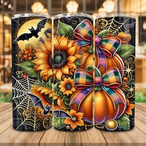Fall Pumpkins Sunflower Tumbler Wrap, Digital Download PNG, Straight Tumbler Wrap, 20oz Sublimation Tumbler Designs, 20oz Skinny Tumbler