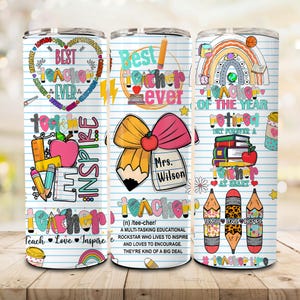 Personalized Teacher Tumbler Sublimation Design, 20 oz Skinny Tumbler Teacher Name File, Teacher Fuel, Teacher Wrap Png, Teacher Life Png
