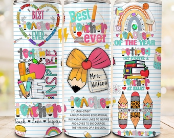 Personalized Teacher Tumbler Sublimation Design, 20 oz Skinny Tumbler Teacher Name File, Teacher Fuel, Teacher Wrap Png, Teacher Life Png