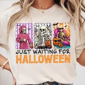 Just Waiting for Halloween Png, Summerween PNG, Skeleton Woman Summerween Png, Funny Spooky Summer Halloween PNG Design, Skeleton Summer Png