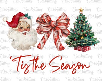Tis The Season Png, Santa Claus Png, Christmas Bow Png, Merry Christmas Png, Watercolor Christmas Sublimation, Xmas Holiday, Christmas Vibes