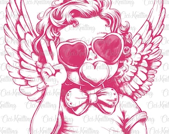Retro Cupid Valentine Blowing Bubble PNG, Vintage Valentines Day PNG, Funny Cupid With Sunglasses, Happy Valentine's Day Png, Be Mine Cupid