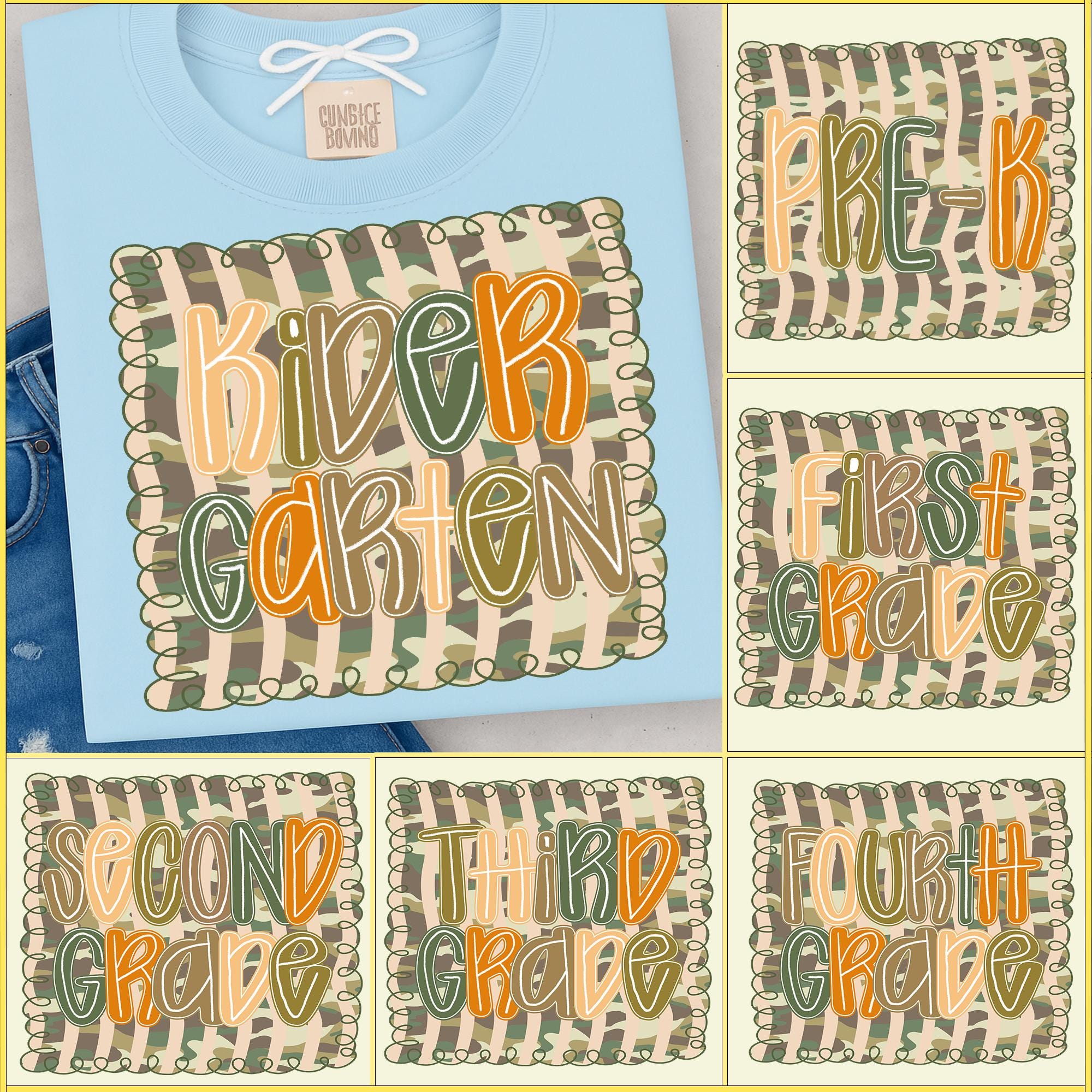 Retro Back To School Camouflage Png Bundle, Kindergarten Dude, Pre K Png, First Day Of School Png, Retro First/ Second/ Third Grade Png,