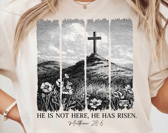 Retro Jesus Easter Png, He is Risen Halftone Png, Wildflower Spring Png File, Black White Easter Illustration, Christian Faith Graphic