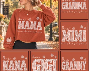 Personalized This Mama Loves Her Pumpkins Png, Custom Fall Mama with Kids Name Sleeve Design, Trendy Fall Pumpkin Png, Pumpkin Season Png
