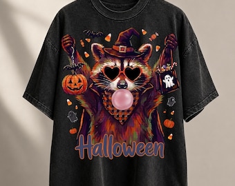 Raccoon Halloween Png, Funny Spooky Feral Blowing Bubblegum Png, Witch Hat Raccoon Png, Trick or Treat, Brushstroke Halloween, Digital File