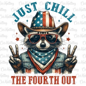Raccoon Just Chill The Fourth Out Png, America Png, Independence Day Png, Funny Png, Raccoon Png, Feral Png, Retro 4th Of July Png, USA Png