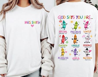 Personalized Christian Teacher Png, God Says You Are Teacher Png, Back To School Shirt Png, Cute Teacher Crayon Png, Teacher Appreciation