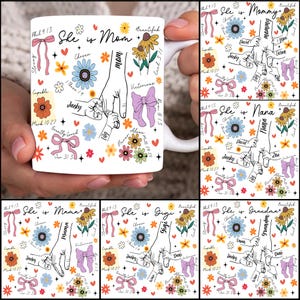 Custom Up to 6 Kids Holding Mom‘s Hand Mug Wrap Png, Coquette Mama Floral 11oz Mug, Mother&#39;s Day Png, Holding Grandma&#39;s Hand, Christian Mama