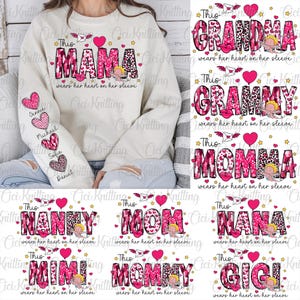Custom This Mama Wears Her Heart On Her Sleeve, Personalized Valentine,Mama Valentine Coquette Bow,Valentine&#39;s Day Png,Brushstroke Valentine