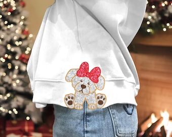 Cute Dog Side Bow Applique Side Bow Machine Embroidery Designs, Puppy Baby Girl Embroidery Files From 4 To 9 Inches Sweatshirt Seam Side Bow