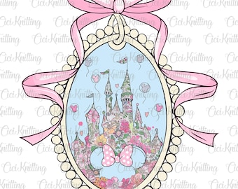 Watercolor Magical Castle  Coquette Bow Png, Cartoon Pink Ribbon Png, Princess Png, Magical Kingdom Png, Vacation Png, Family Trip 2026 Png