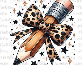 Benutzerdefinierte Leopard Lehrer Bleistift Png Design für Sublimation, trendige Lehrer Designs für Hemden, Kokettenbleistift mit neutralem Leopardenmusterbogen