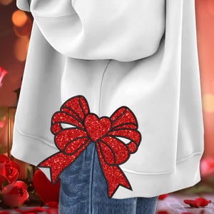 Kokette Schleife Herz Applikation Sweatshirt Stickmuster, Liebe XOXO Amor Stickmuster, Herz Liebe sticken 6 Größen Sofort Download
