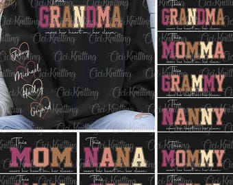 Bundle Custom This Mama/Grandma/Nana Wears Her Heart On Her Sleeve Svg, Mother's Day, Mom Sweatshirt With Kids Names Svg, Mama Heart Svg