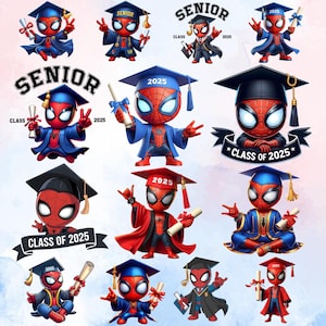 Set Graduation 2025 Png, Hero Characters Graduation 2025 Png Bundle, Cute Cartoon Graduation Cap Png, Superhero Graduation,  Senior 2025 Png