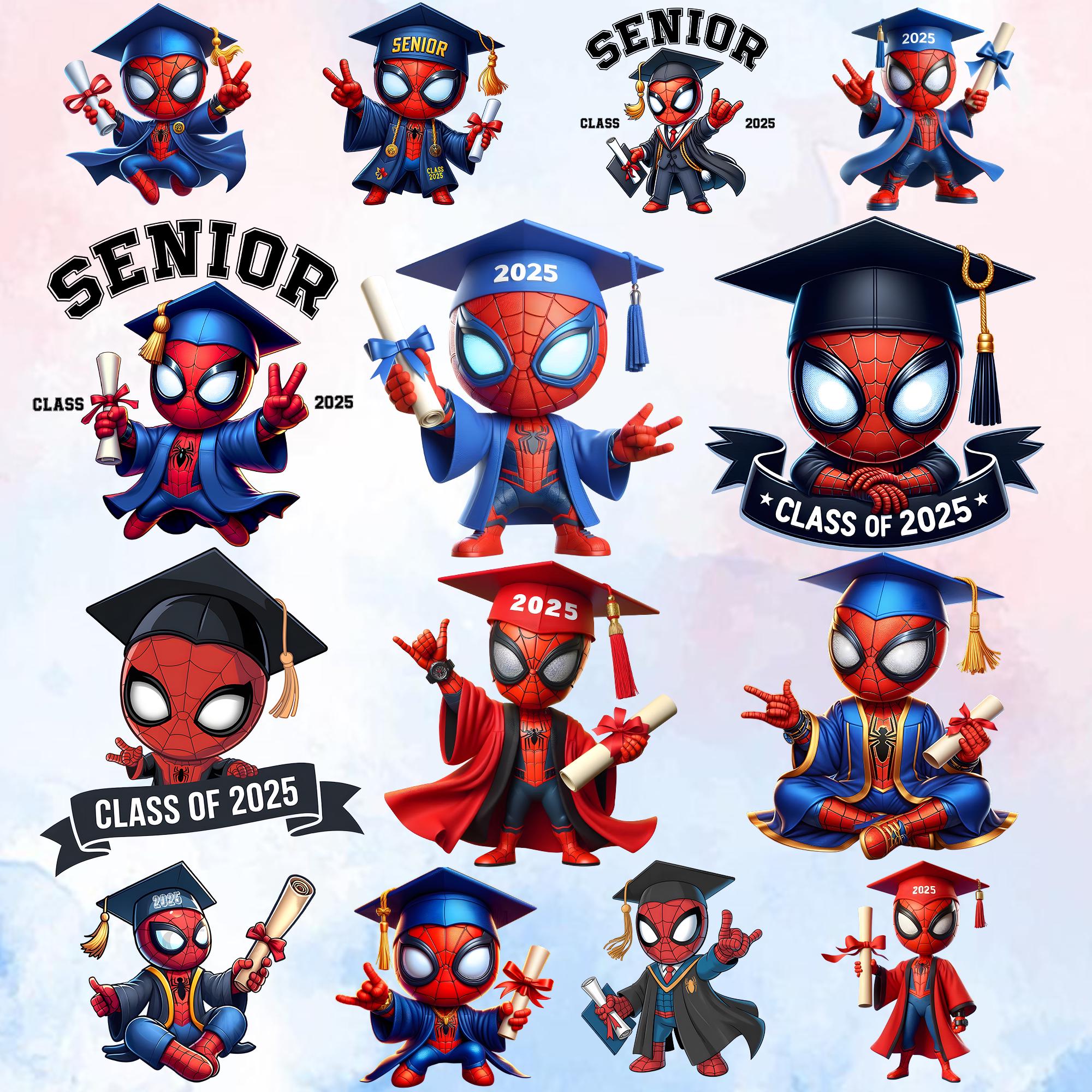 Set Graduation 2025 Png, Hero Characters Graduation 2025 Png Bundle, Cute Cartoon Graduation Cap Png, Superhero Graduation, Senior 2025 Png