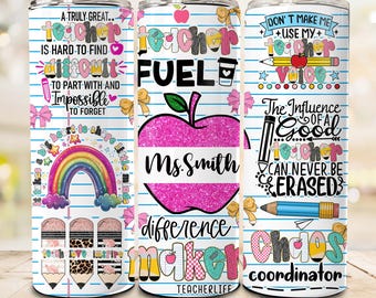 Personalized Teacher Tumbler Sublimation Design, 20 oz Skinny Tumbler Teacher Name File, Teacher Fuel, Teacher Wrap Png, Teacher Life Png
