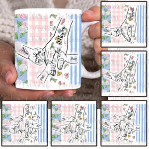 Bundle Custom Up to 6 Kids Holding Mom‘s Hand Mug Wrap Png, Coquette Mama Floral 11oz Mug, Mother&#39;s Day Floral, Holding Grandma&#39;s Hand