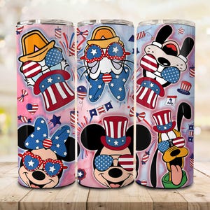 Patriotic Mouse 4th Of July Design 20 oz Skinny Tumbler Sublimation, Cartoon 4th of July Tumbler Wrap Png, American Flag, Digital Download