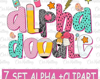 Teacher Alphabet Doodle Set Png Bundle, A-Z Doodle Letters PNG, Individually Saved Letters, Teacher Occupation Doodle Alpha, Digital File