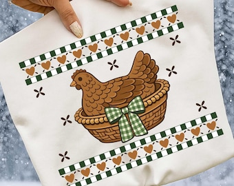 Vintage Hen Thrifted Png, Hen In Nest Png, Retro Animal Cottagecore Png, 90s Grandma Core Inspired, Granny Sweater Style, Trendy Design