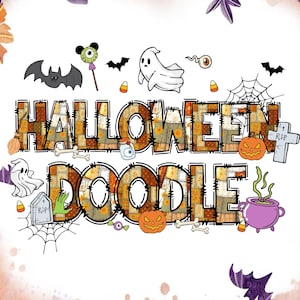 Halloween Doodle Alphabet Png Bundle, Halloween Letters Png, Bat Ghost Pumpkin Png,Numbers & Accessories,Halloween Font Png,Patchwork Design