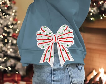 Christmas Tree Cake Side Sweaters Embroidery Design, Christmas Machine Embroidery, Side Glitter Bow Appliqué Sweatshirt Embroidery Design