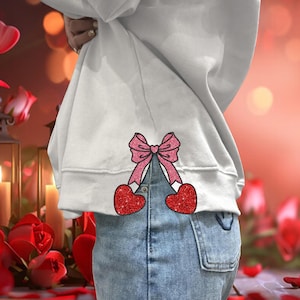 Kokette Schleife Herz Applikation Sweatshirt Stickmuster, Liebe XOXO Valentine Stickdatei, Herz sticken 6 Größen Sofort-Download