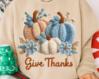 Latch Hook Yarn Crochet Blue Pumpkin Png, Floral Fall Thanksgiving Png, Give Thanks Png,Preppy Thanksgiving Png,Pumpkin Patch Png, Faux Yarn