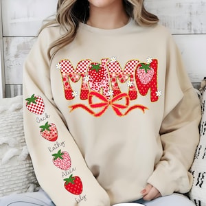Preppy Mama Strawberry Coquette Png,  Custom Preppy Mama Design, Cute Strawberry Floral Mama with Kids Names Png,Mothers Day Png,Retro Mama