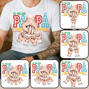 Personalized Toddler Kid El Mejor Papa Del Mundo Fist Bump Bundle Png, Spanish Papá Png, Custom Father's Day Fist Bump Set Png, Latina Dad