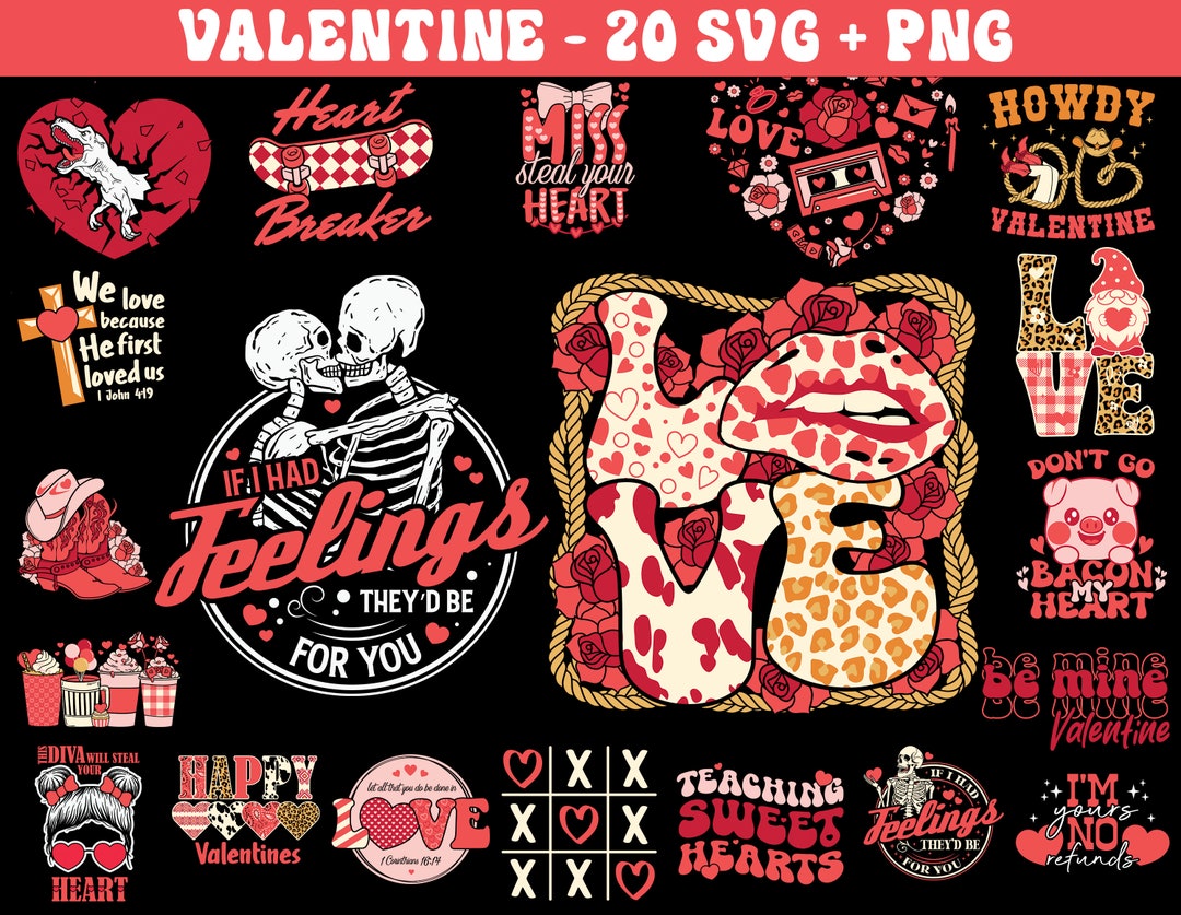 Valentine Bundle Png, Retro Valentine SVG Bundle, Valentines Quotes Png ...