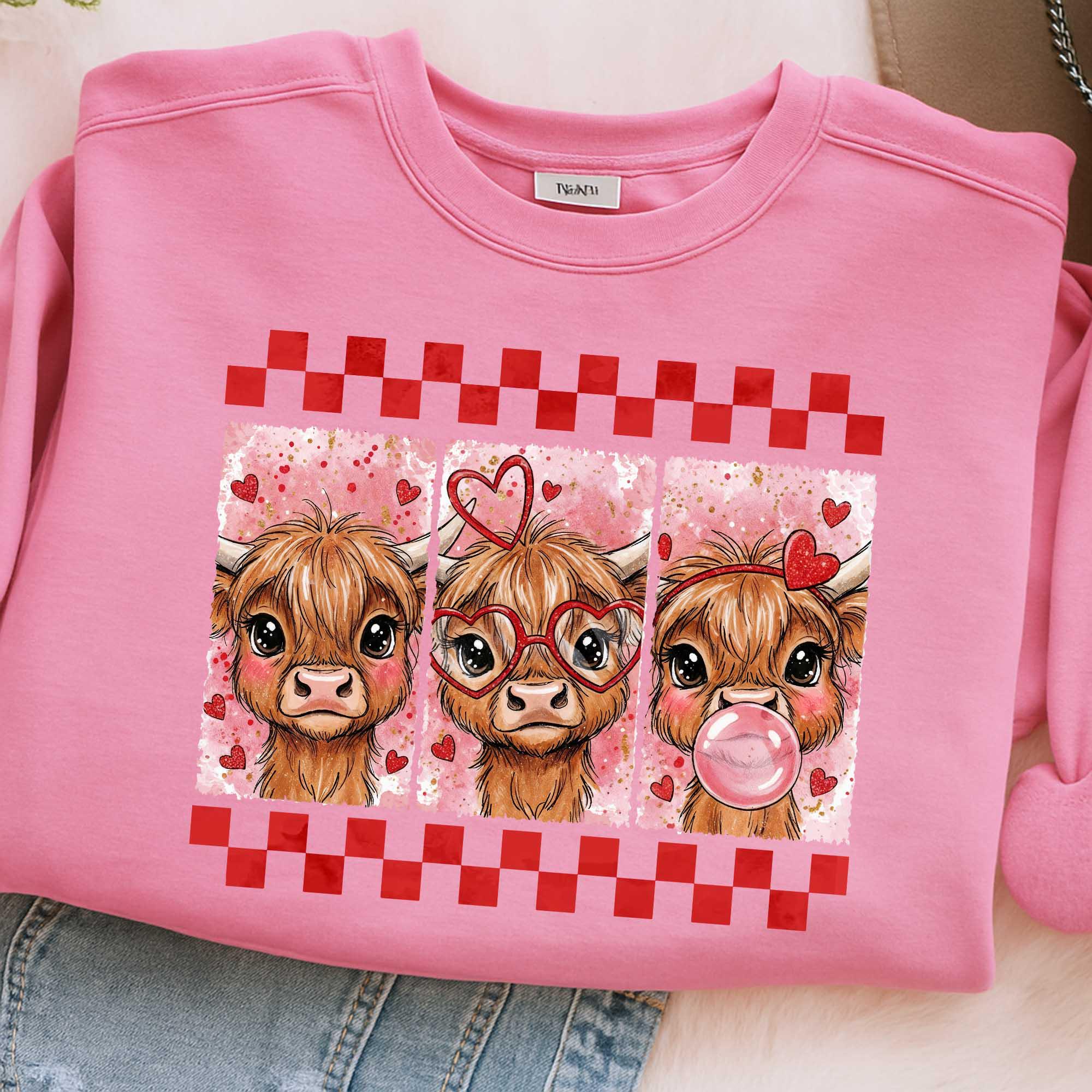 Cute Cow Valentine Png, Western Valentine Png, Highland Cow, Preppy