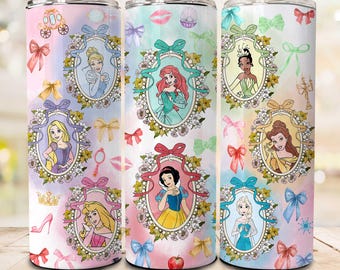 Watercolor Princess 20oz Tumbler Wrap Png, Family Trip Tumbler Png, Family Vacation Png, Kids Tumbler, Magical Kingdom Princess Tumbler Wrap