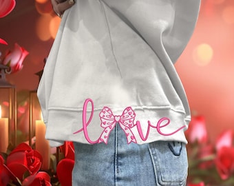 Kokette Seite Bogen Valentinstag Sweatshirt Stickerei, Liebe XOXO Stickdatei, Valentinstag Stickerei 6 Größen Sofort-Download