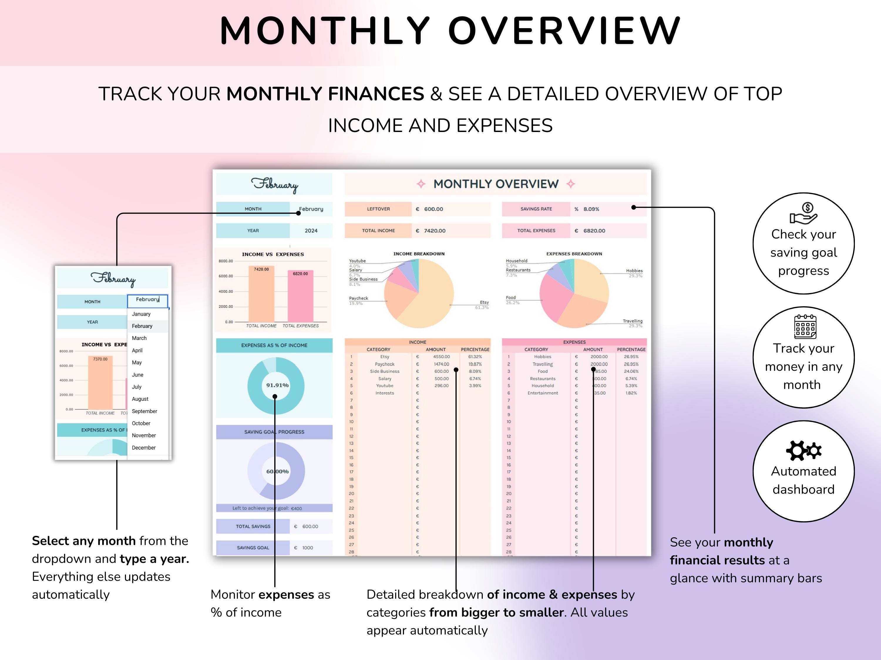 Income and Expense Tracker for Google Sheets, Annual and Monthly ...